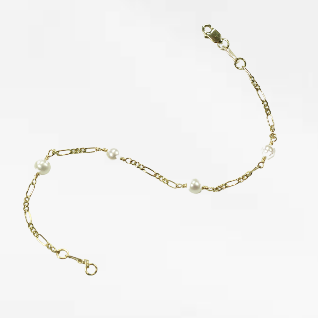 Pulsera Cadena Oro Amarillo con Perlas