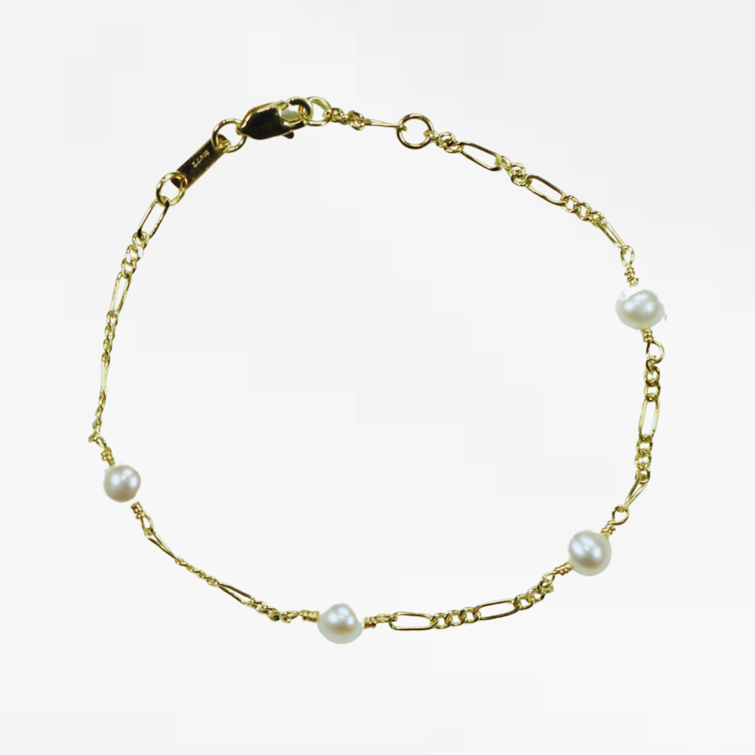 Pulsera Cadena Oro Amarillo con Perlas